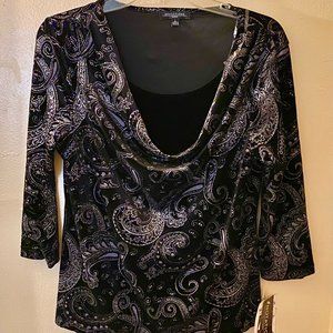 Notations velvet cowl-neck twinset sparkly blouse